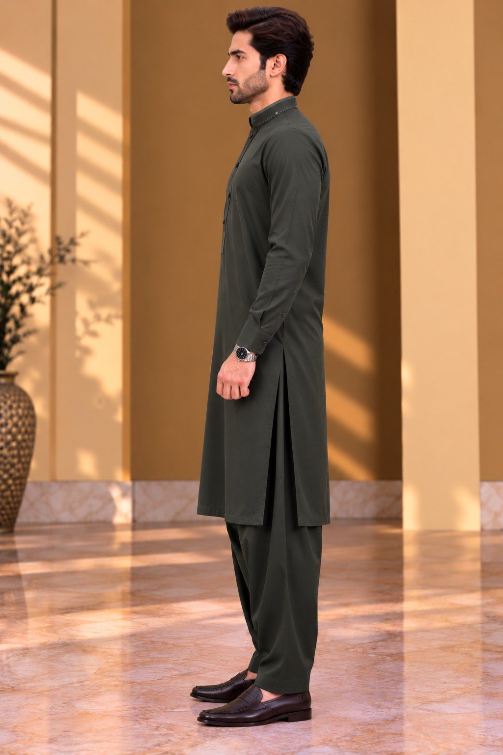 Olive Brown Textured Formal Suit - Image 3