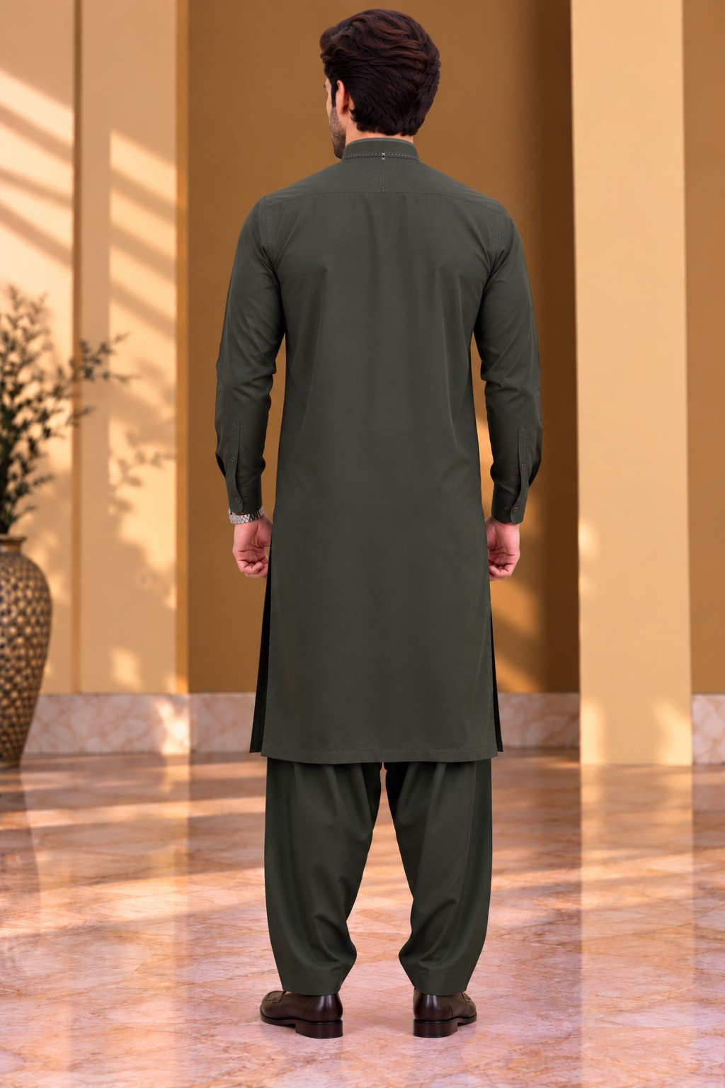 Olive Brown Textured Formal Suit - Image 6