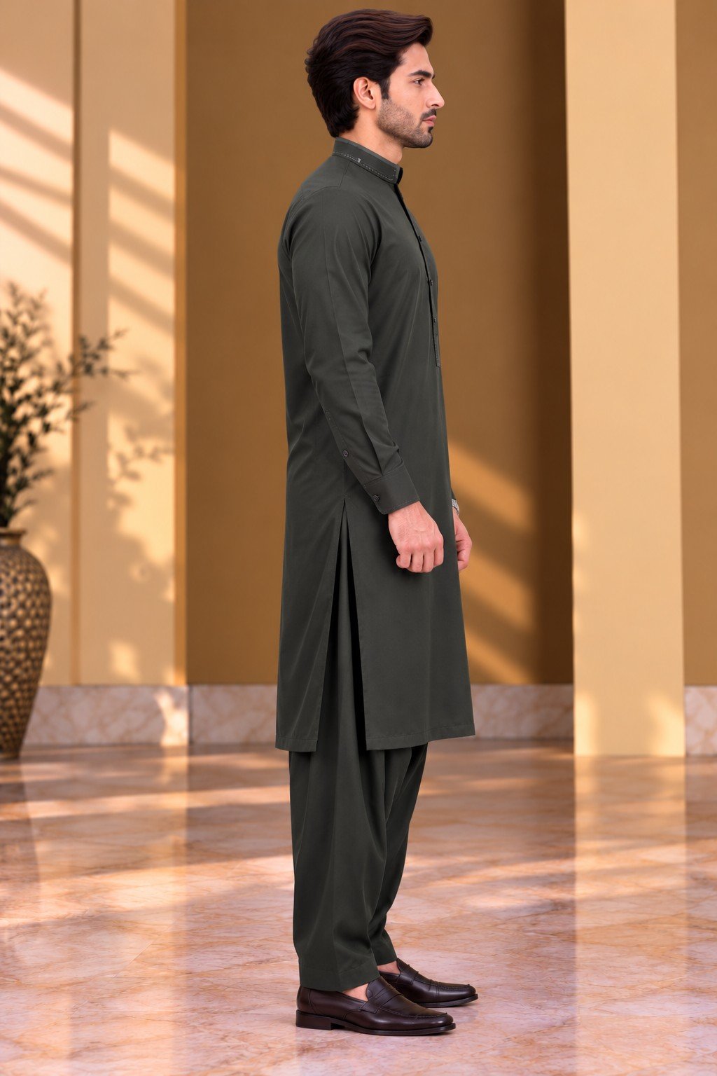Olive Brown Textured Formal Suit - Image 4